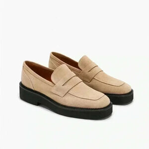 Maguire Paola Suede Chunky Penny Loafers Size 38 Quiet Luxury Neutral Office